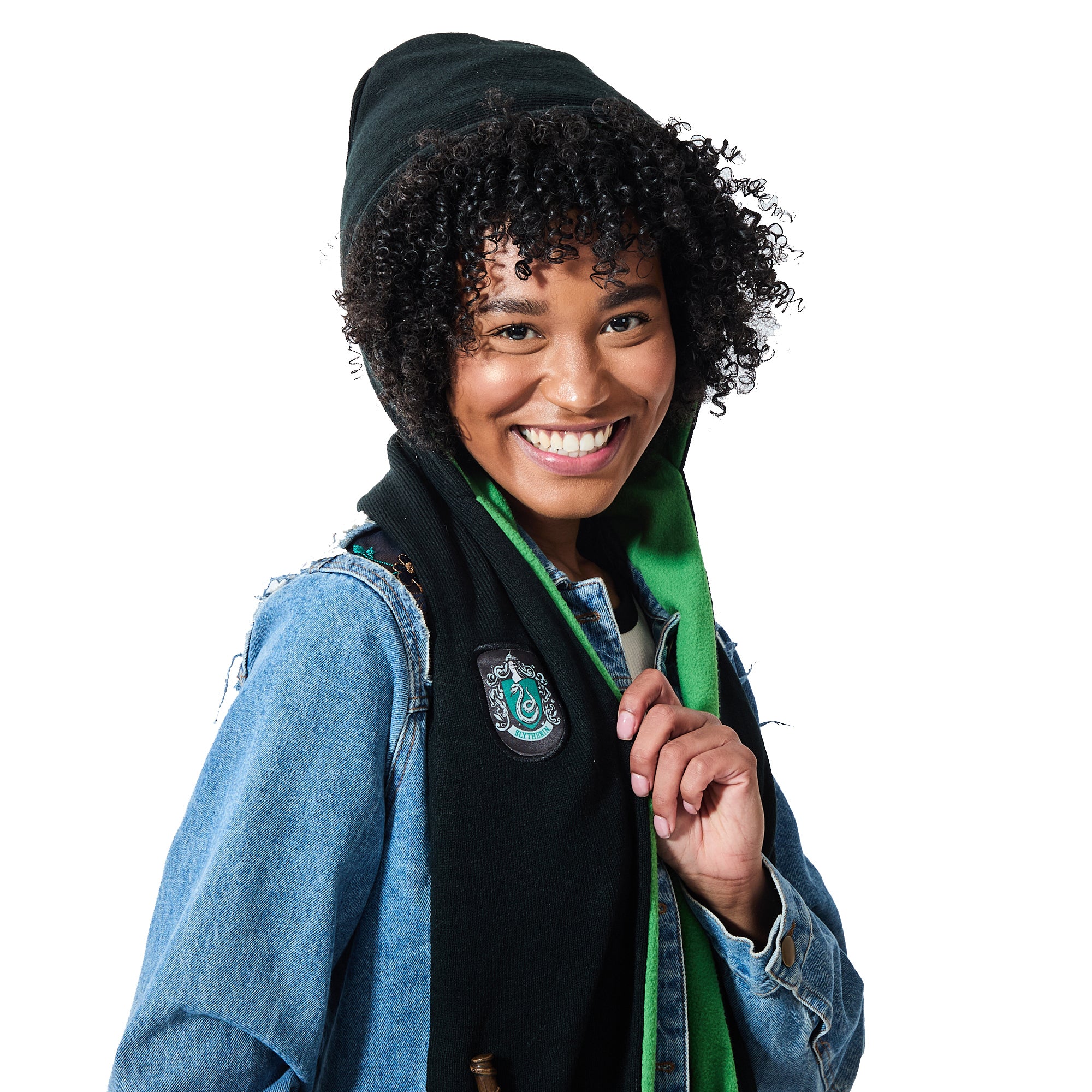 Harry Potter Slytherin Crest Black & Green Snood With Wand Pocket