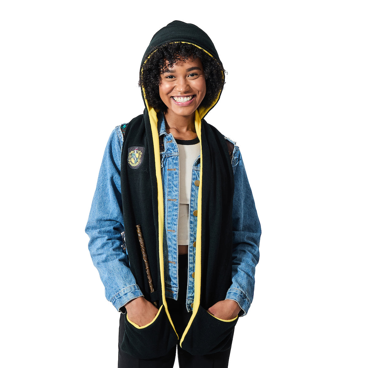 Harry Potter Hufflepuff Crest Black & Yellow Snood With Wand Pocket