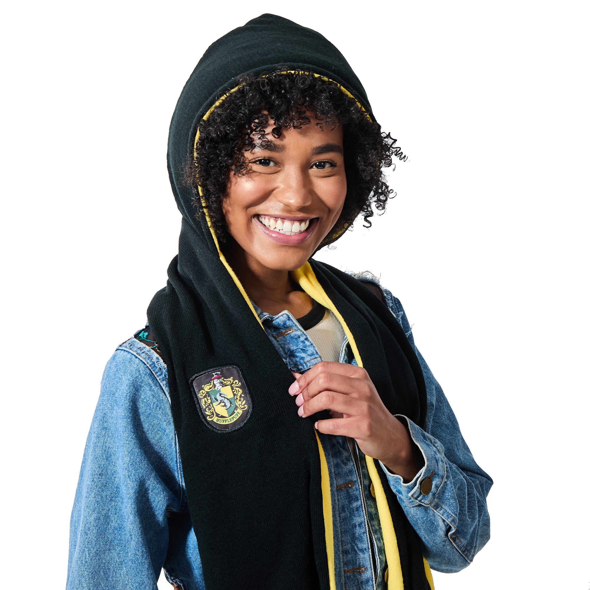 Harry Potter Hufflepuff Crest Black & Yellow Snood With Wand Pocket