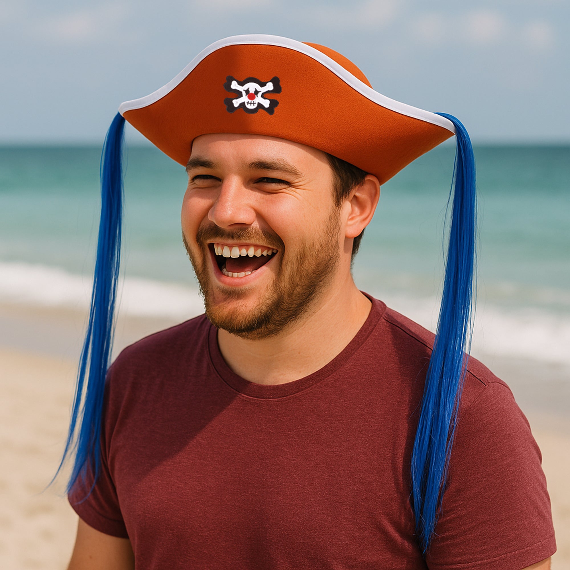 One Piece Buggy Cosplay Hat With Hair