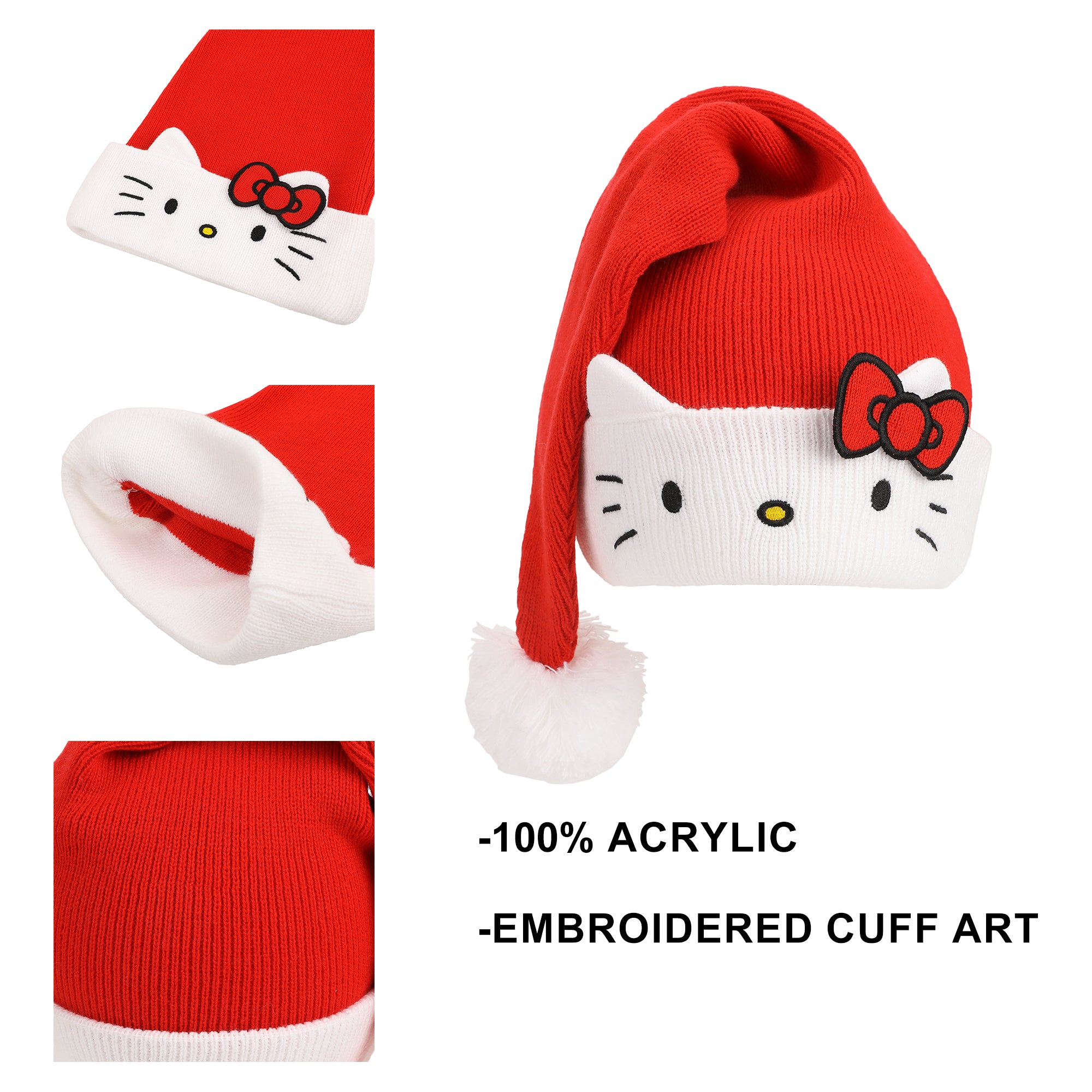 Hello Kitty Big Face Embroidery Cuff Acrylic Santa Hat