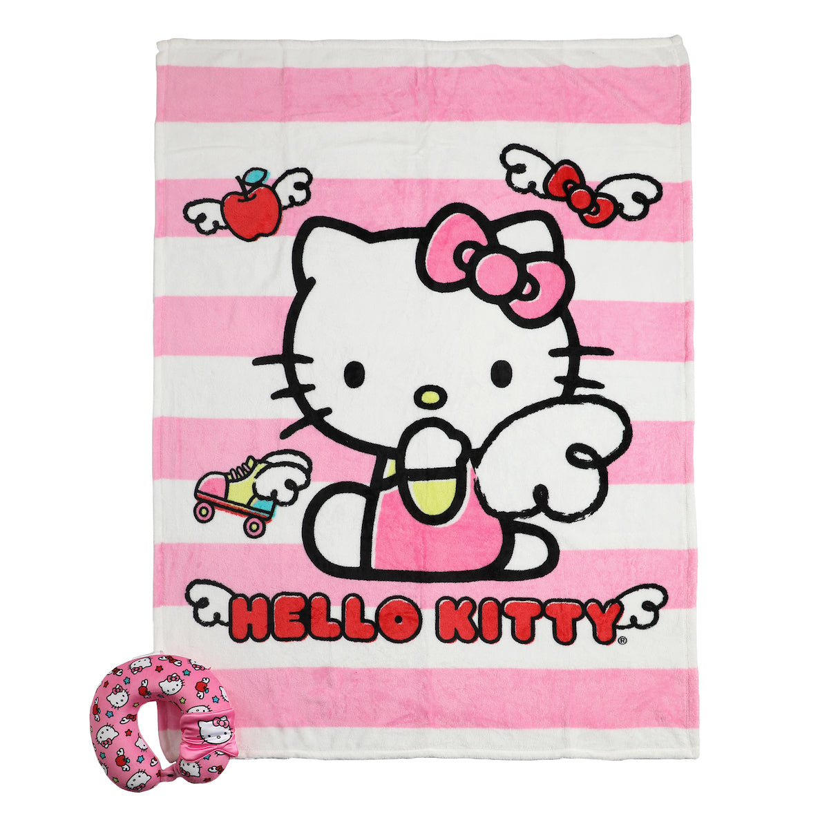 Hello Kitty Adult Travel Set with Neck Pillow Eye Mask and Throw Blanket - Adorable Comfort for Hello Kitty Fans on the Go!
