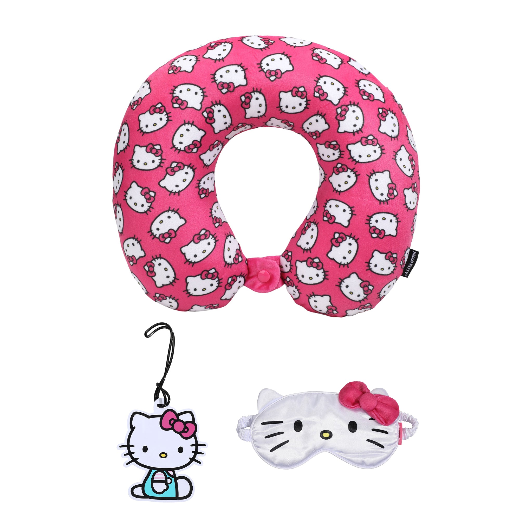 Hello Kitty Pink Heads AOP Memory Foam Neck Pillow with Eye Mask