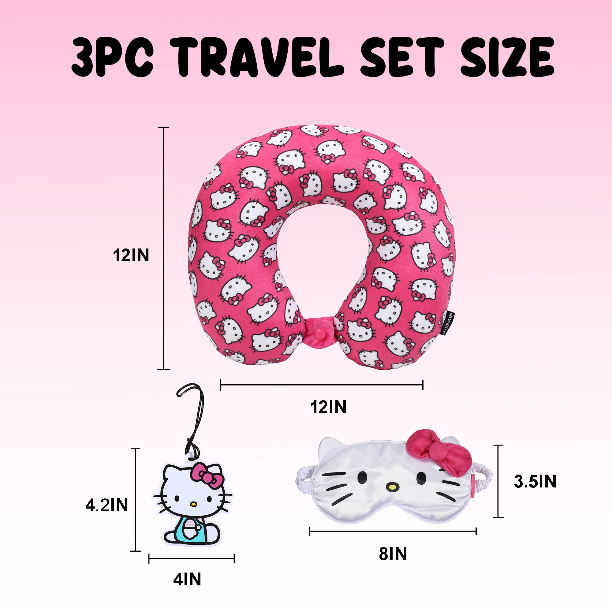 Hello Kitty Pink Heads AOP Memory Foam Neck Pillow with Eye Mask