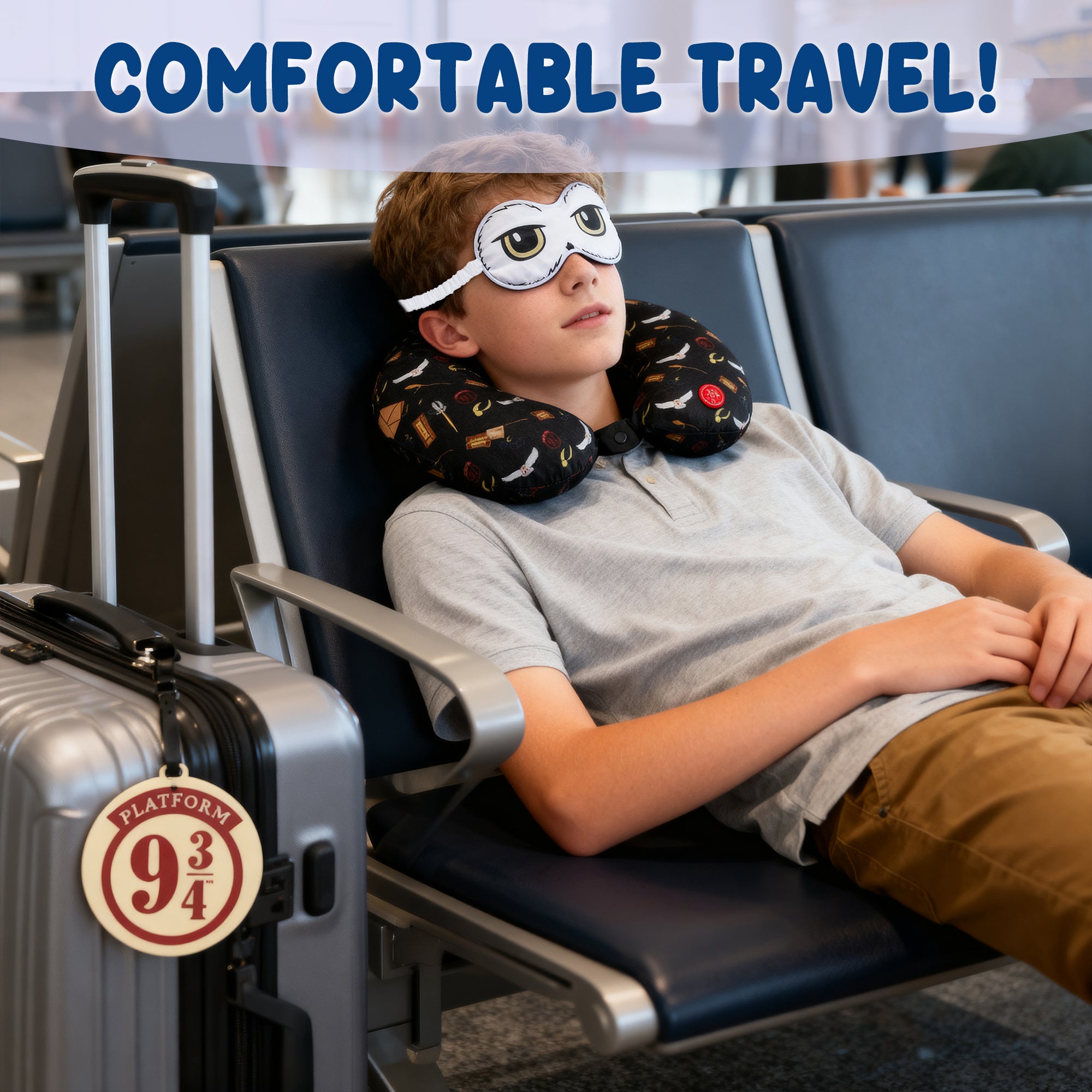 Harry Potter 3pc Neck Pillow Set with Sleep Mask and Molded Rubber Luggage Tag OSFA