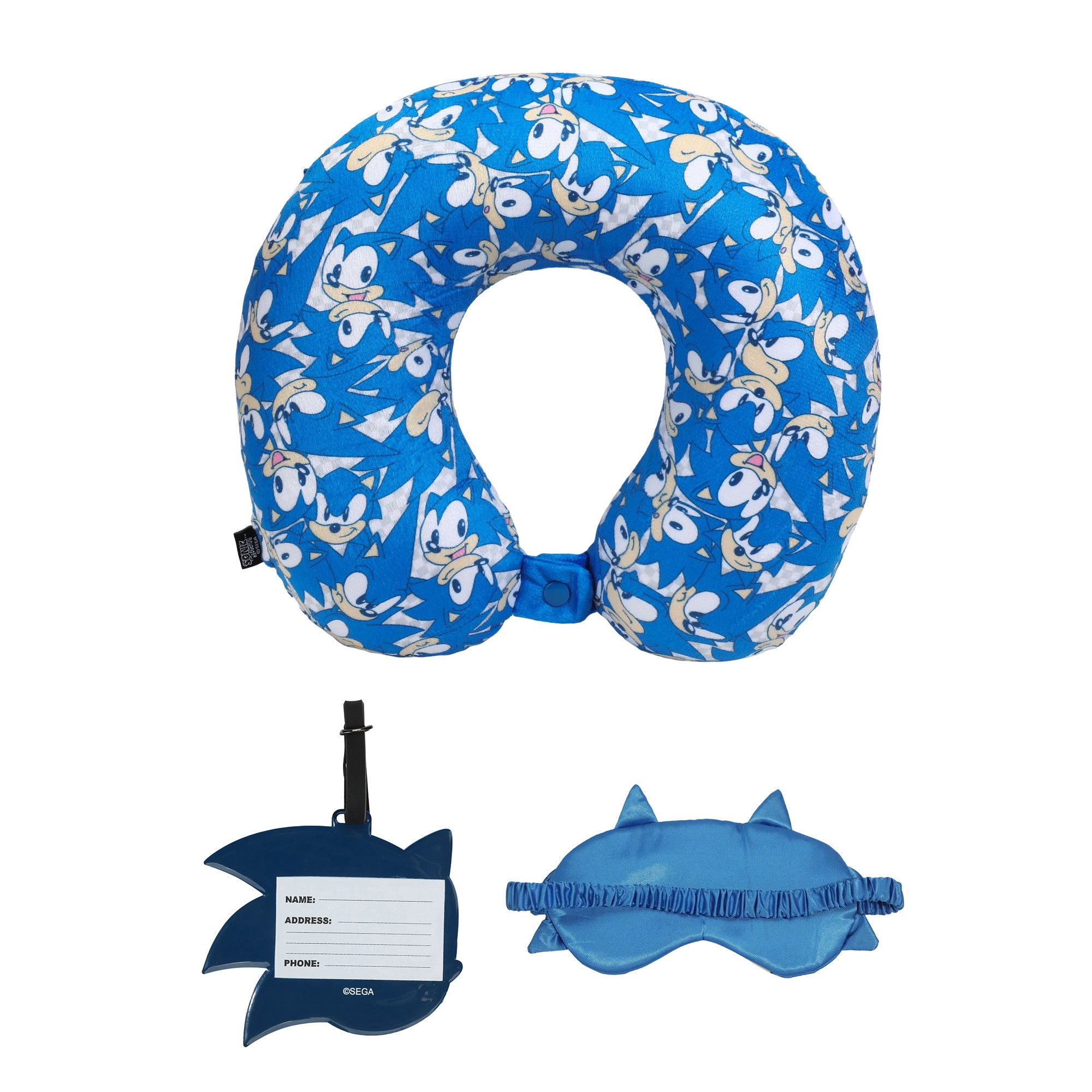 Sonic The Hedgehog Big Face Neck Pillow Set with Sleep Mask