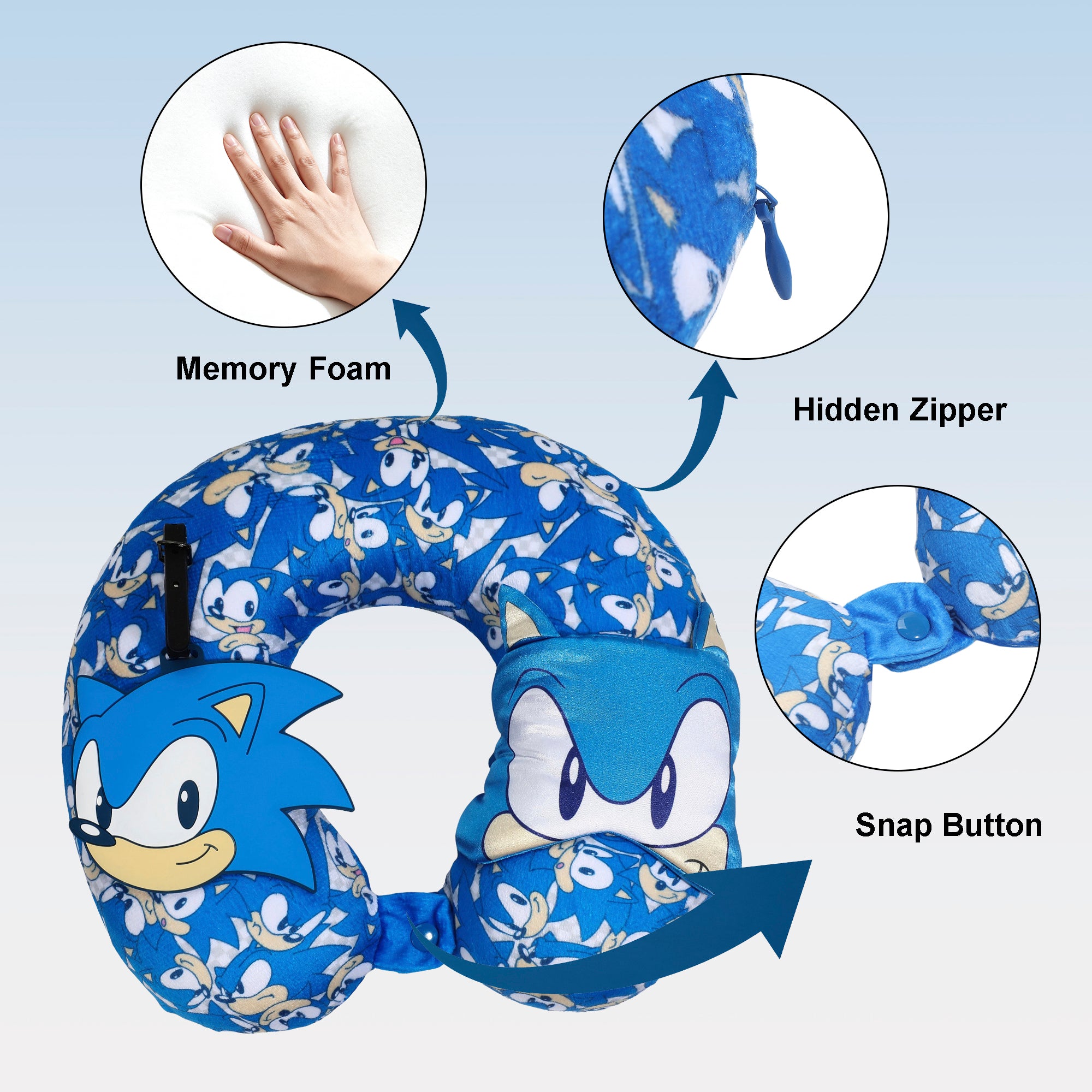 Sonic The Hedgehog Big Face Neck Pillow Set with Sleep Mask