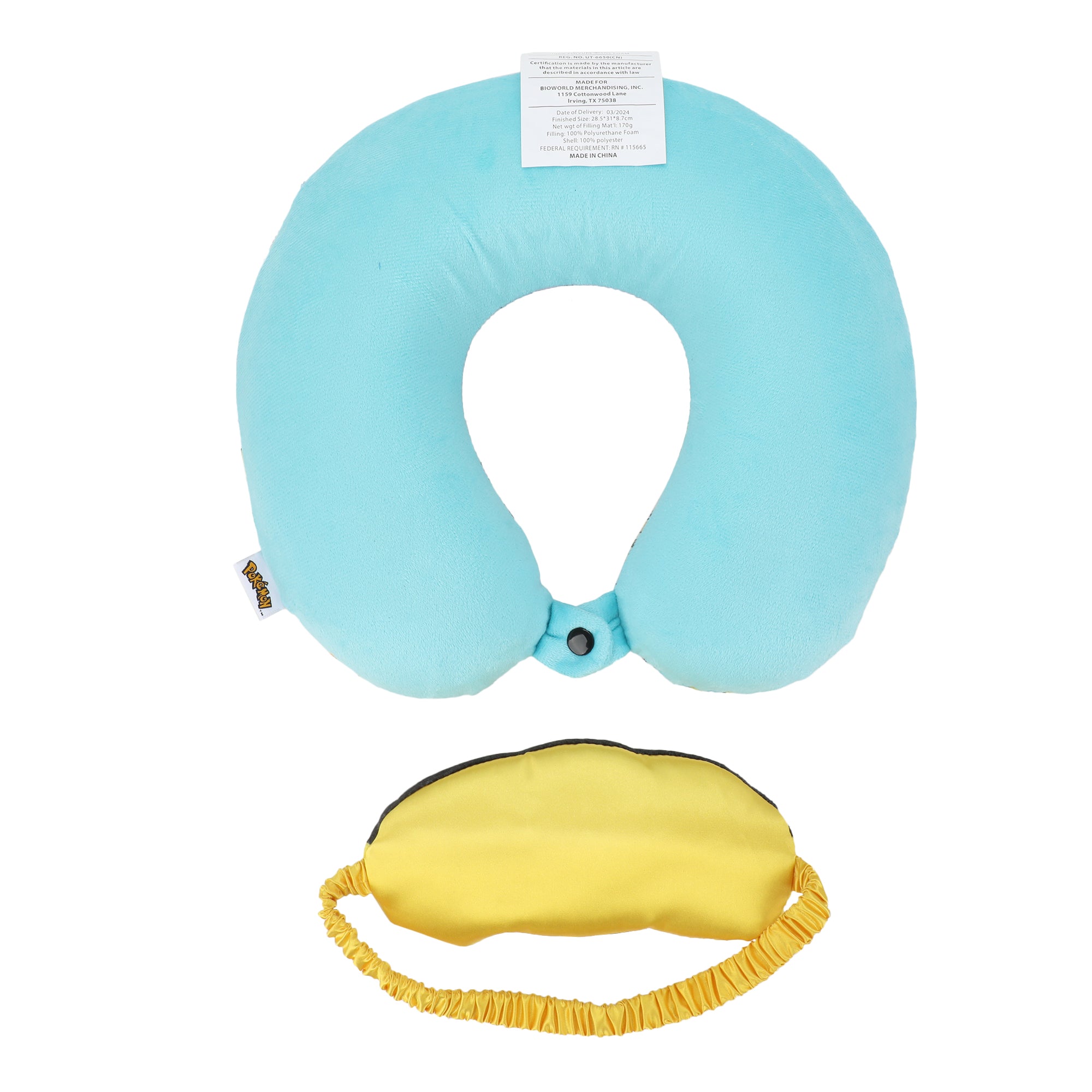 Pokemon Pikachu 2-Piece Eye Mask & Neck Pillow Travel Set