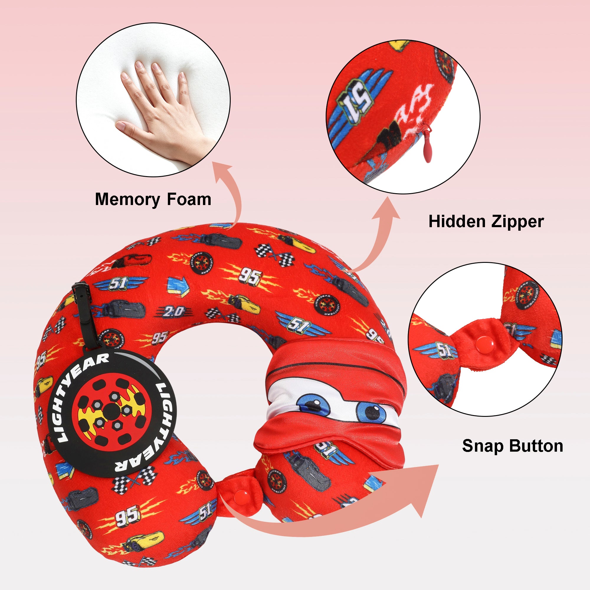Cars Lightning McQueen Neck Pillow Set with Sleep Mask