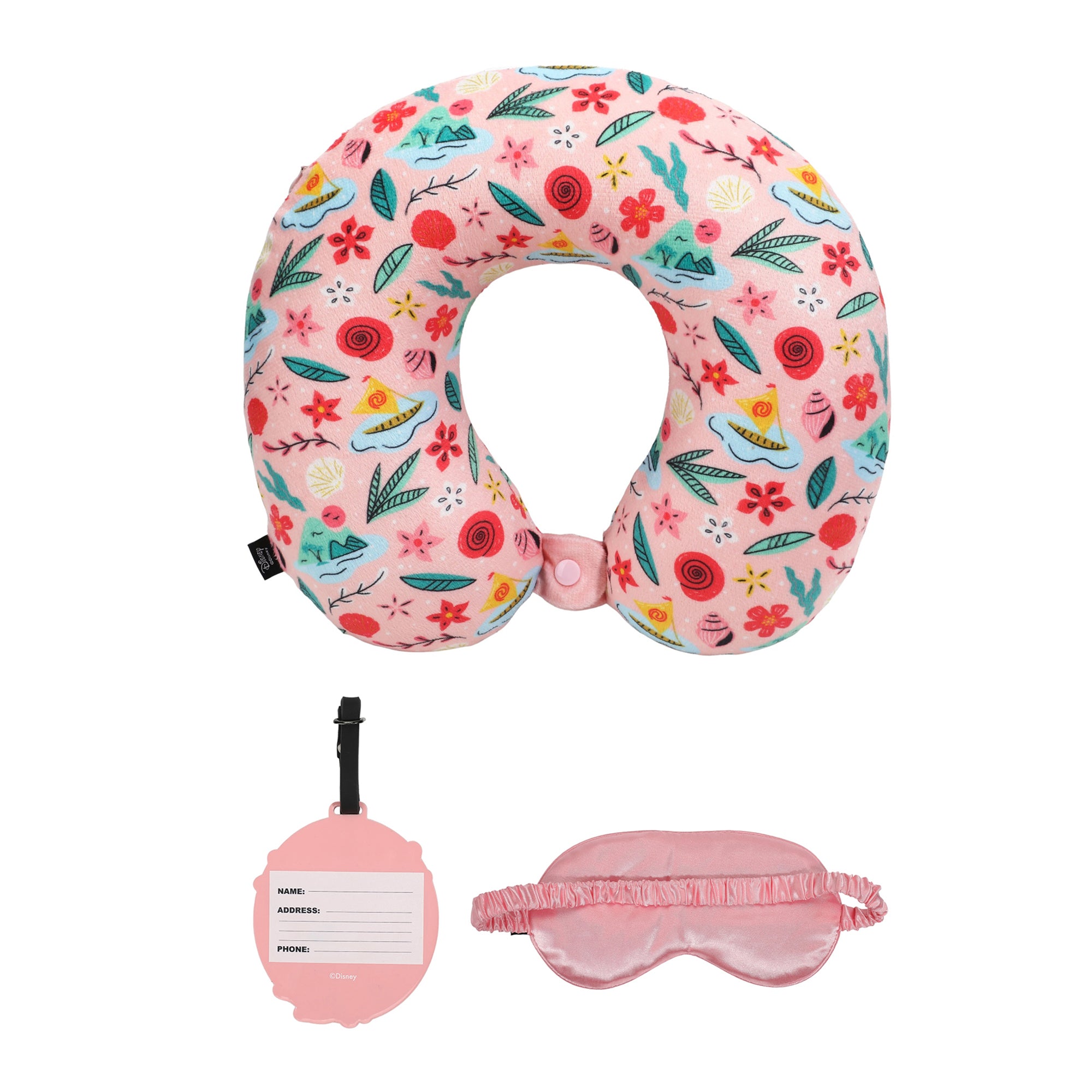 Moana Icons AOP Neck Pillow Set with Sleep Mask and Luggage Tag