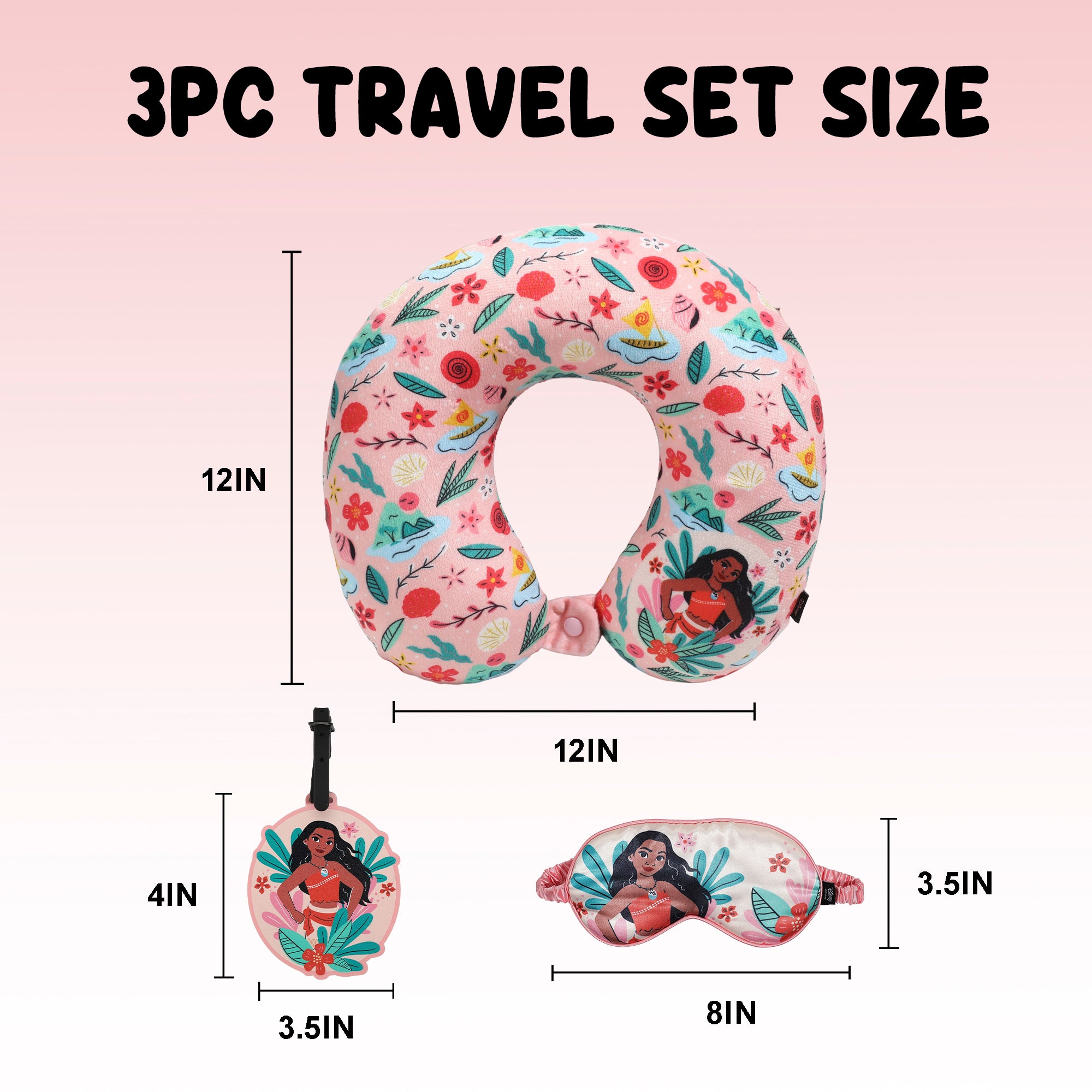 Moana Icons AOP Neck Pillow Set with Sleep Mask and Luggage Tag