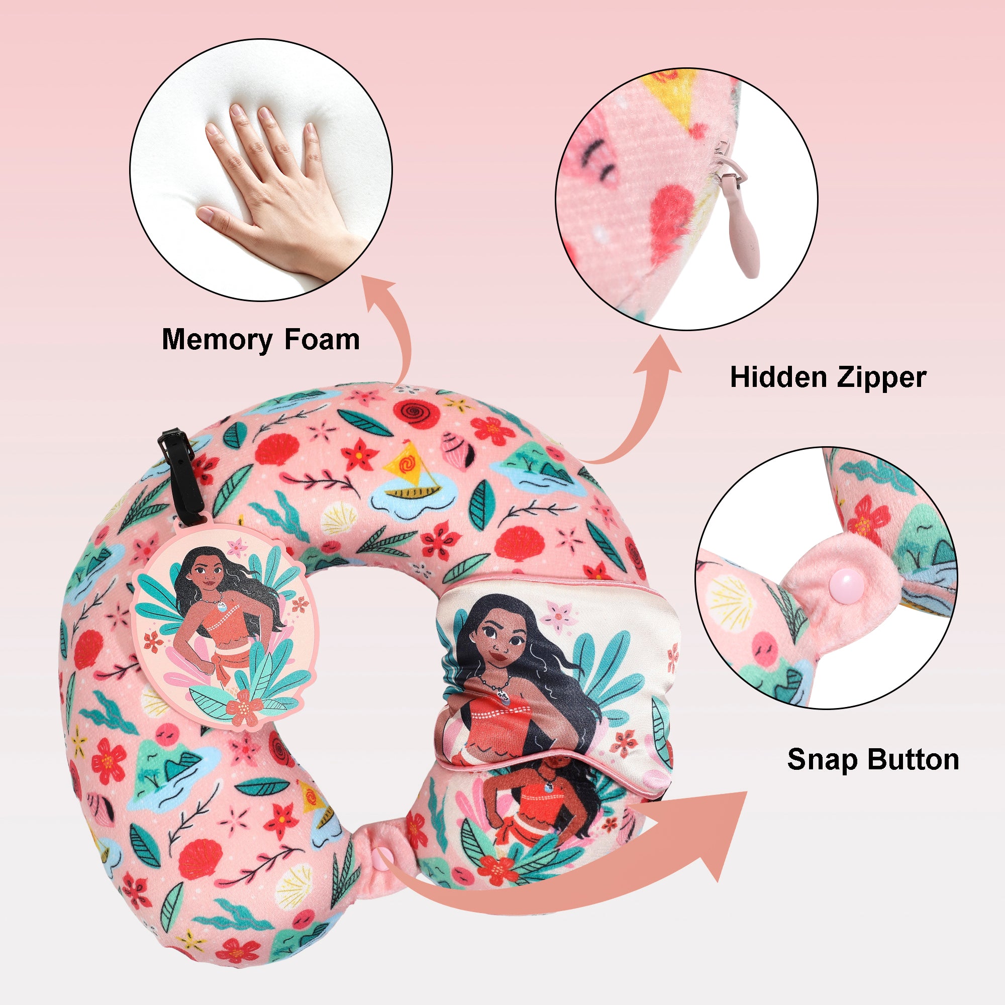 Moana Icons AOP Neck Pillow Set with Sleep Mask and Luggage Tag