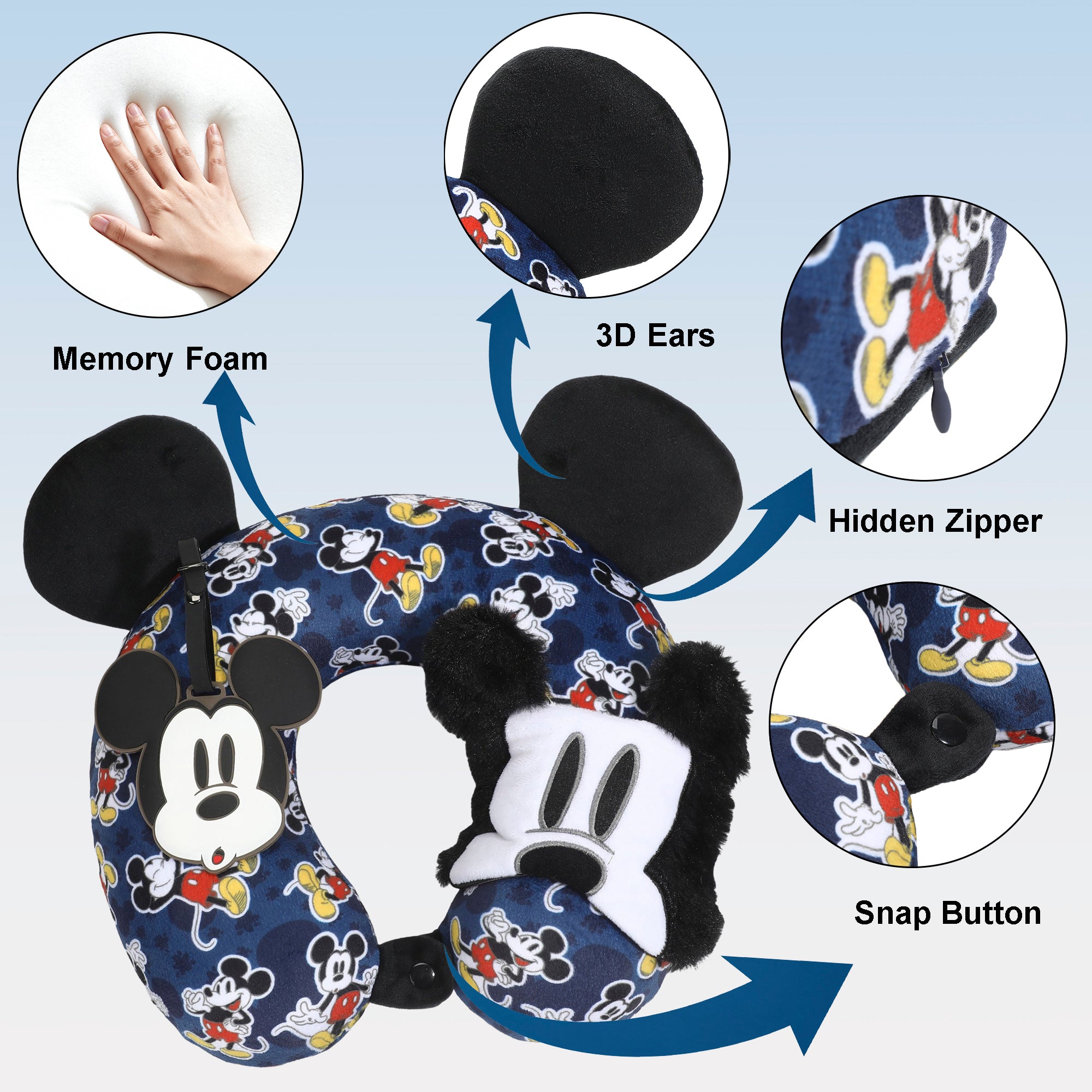 Mickey Mouse Kids Neck Pillow Set with Sleep Mask and Luggage Tag