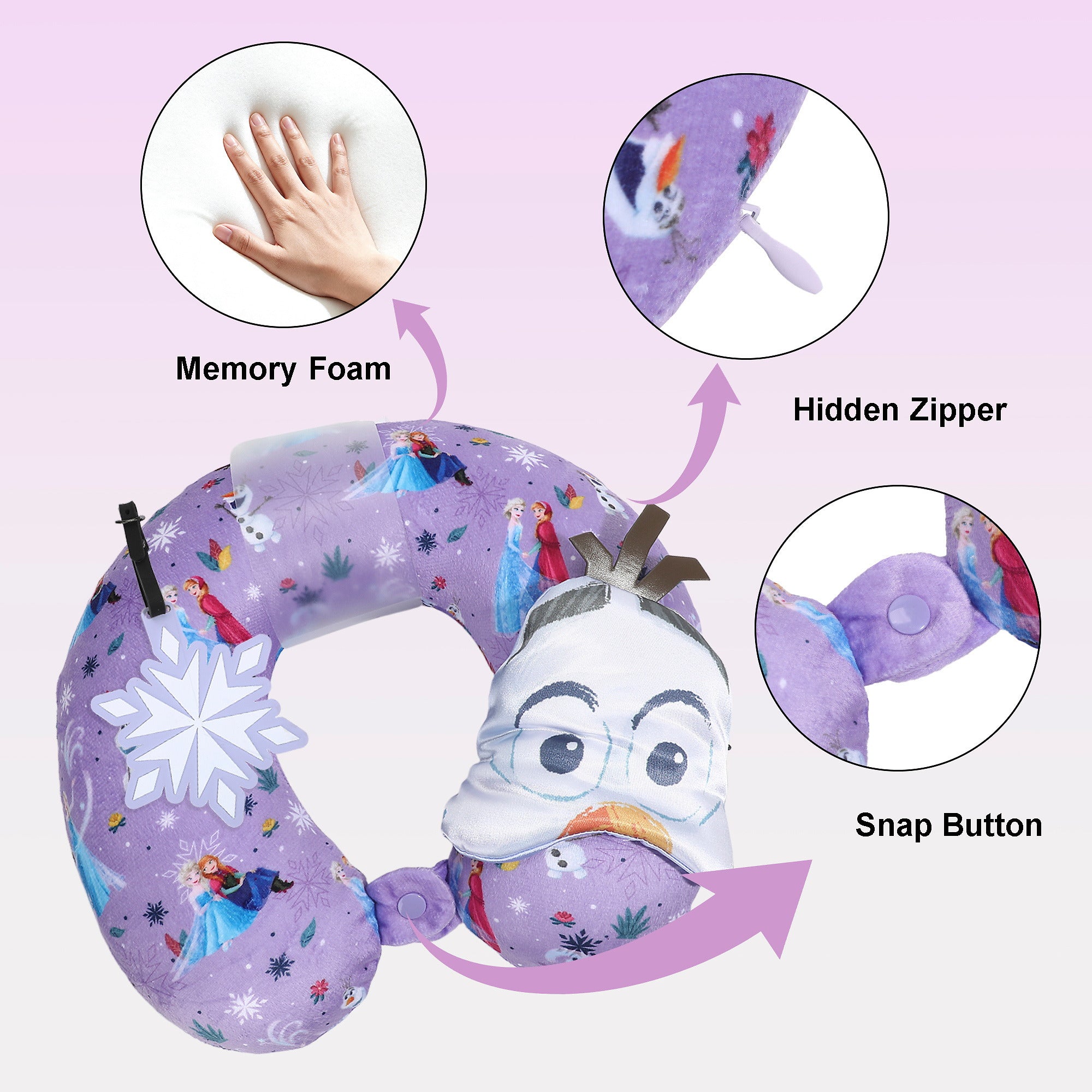 Frozen Figural Neck Pillow 3pc Set for Kids Travel