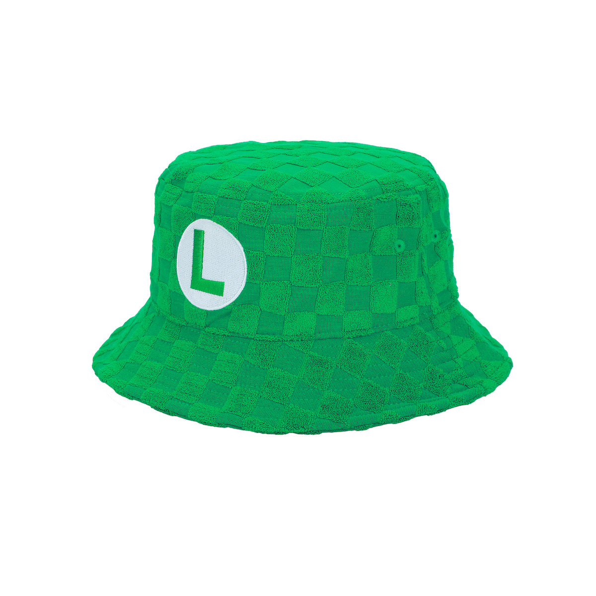 Super Mario Bros Luigi Logo Men's Green Checkered Bucket Hat