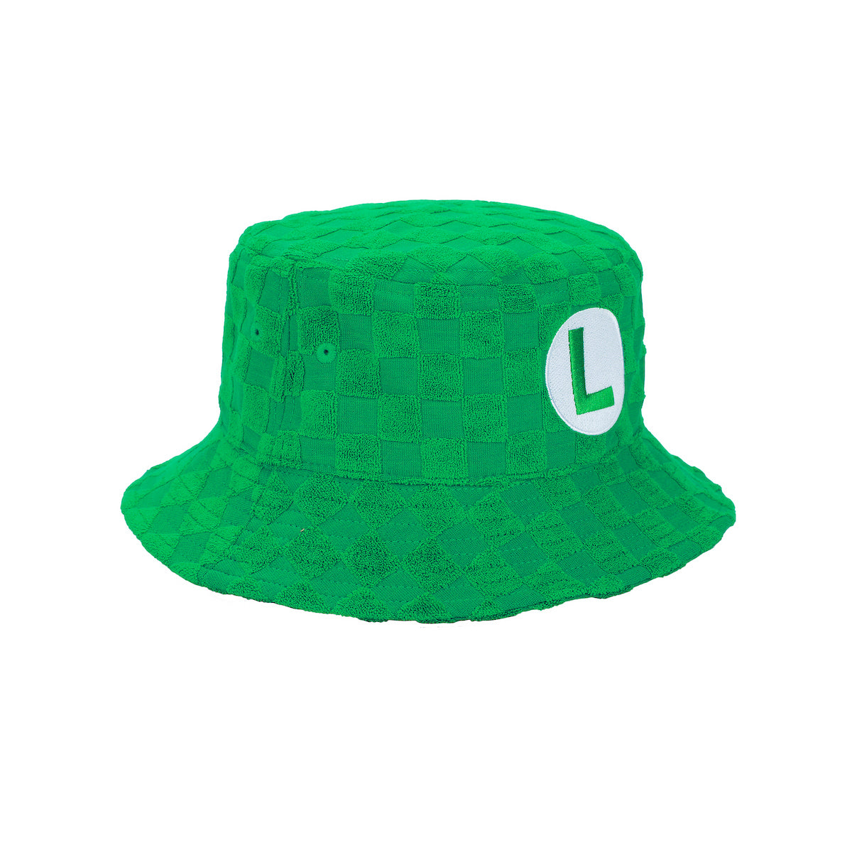Super Mario Bros Luigi Logo Men's Green Checkered Bucket Hat