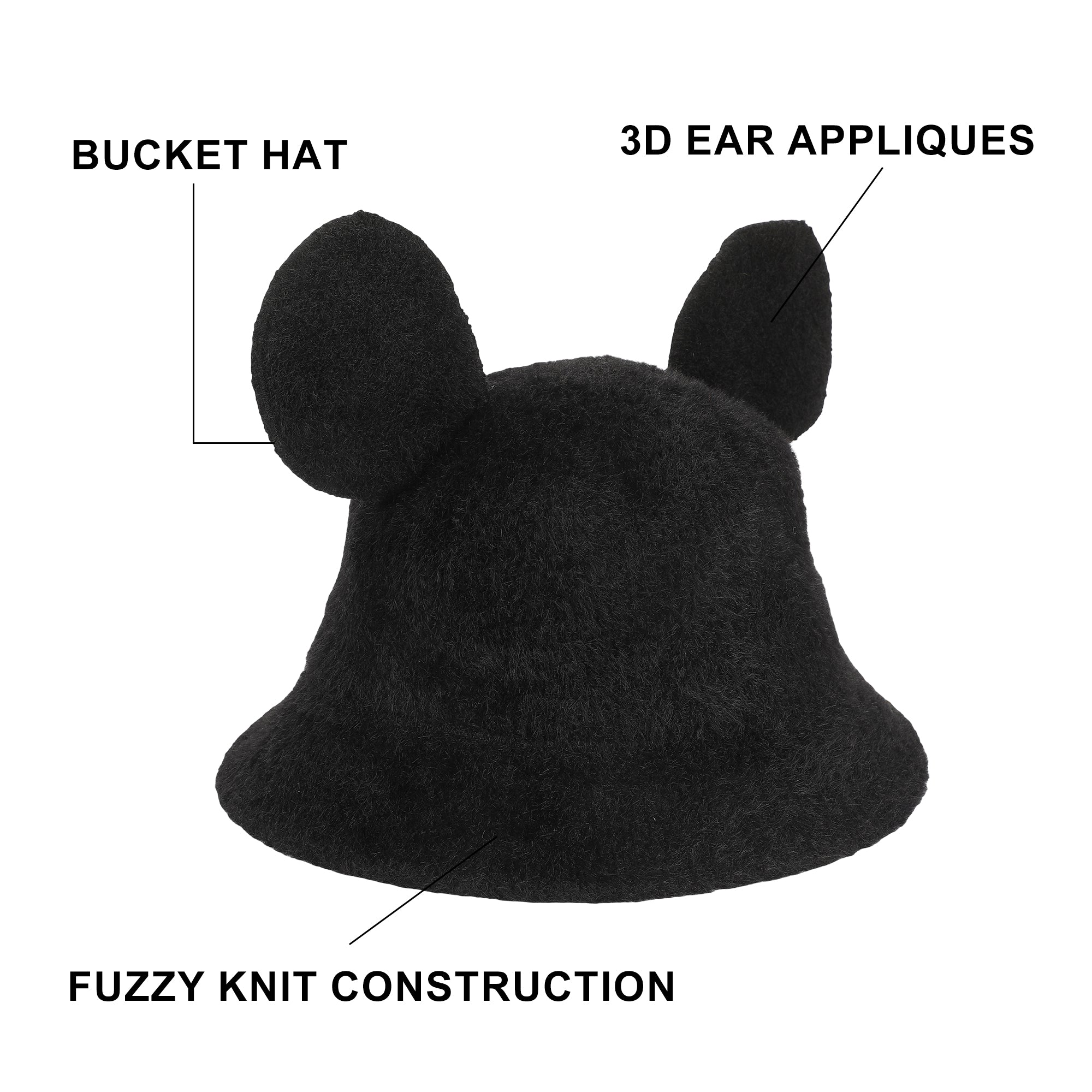 Mickey Mouse Fuzzy Knit With Foam Filled Ears On Bell Shape Bucket Hat