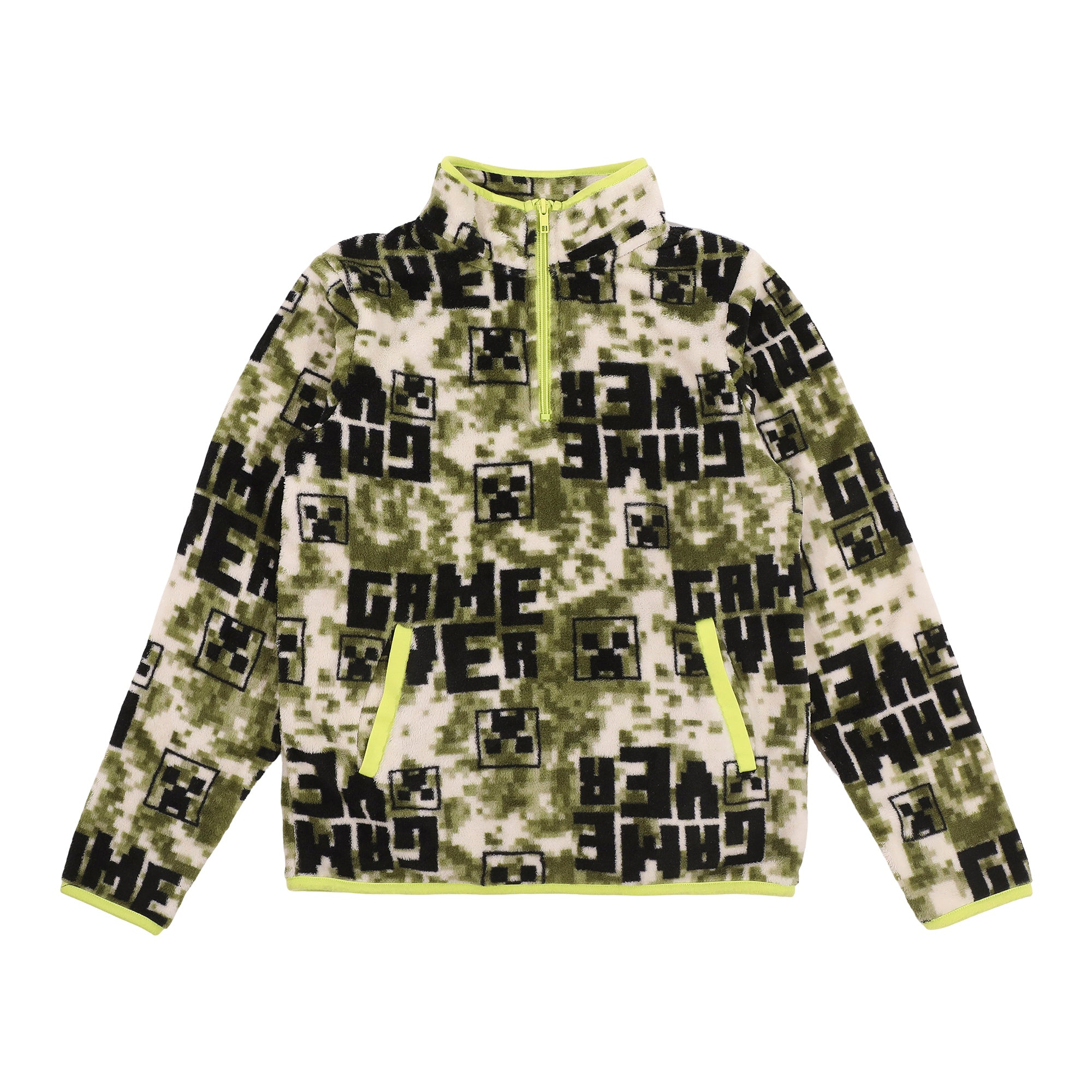 Minecraft Game Over Boy’s White & Green Quarter Zip Jacket