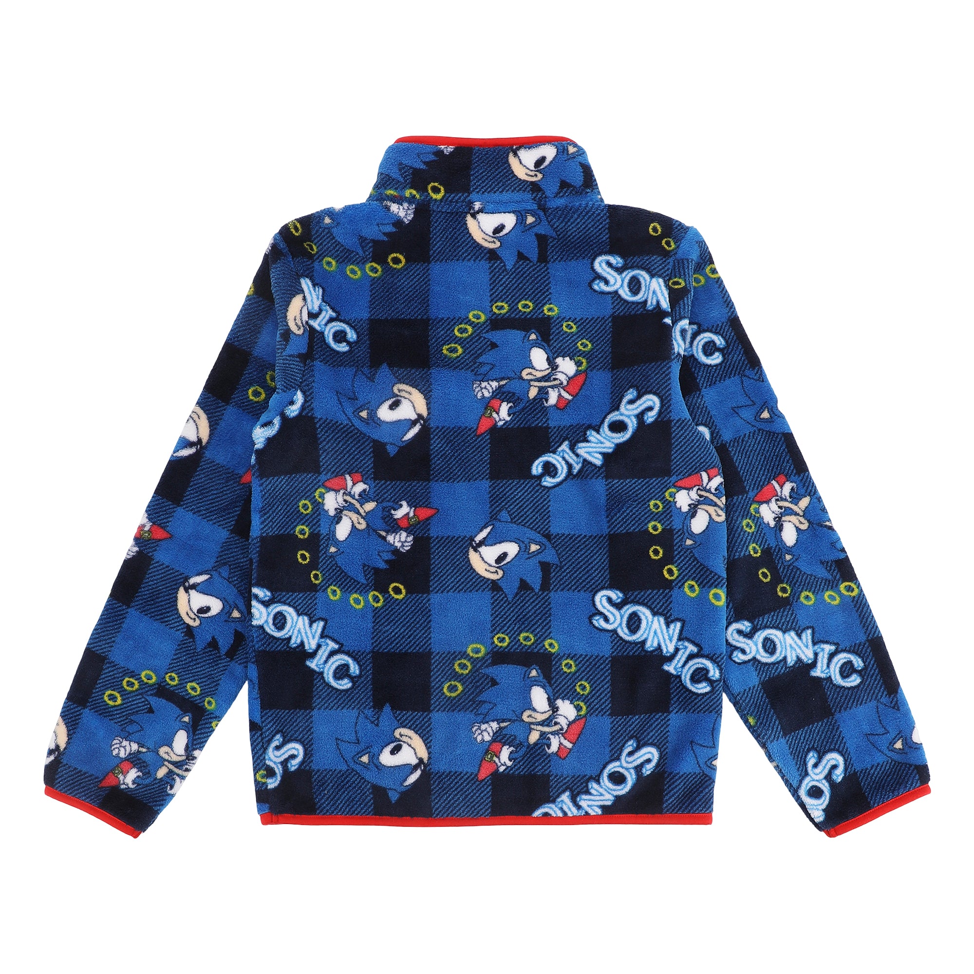 Sonic The Hedgehog Rings Boy’s Blue Plaid Quarter Zip Jacket