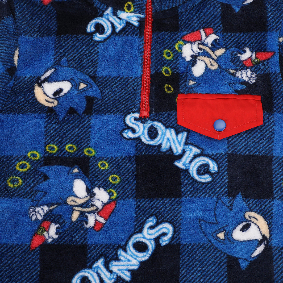 Sonic The Hedgehog Rings Boy's Blue Plaid Quarter Zip Jacket