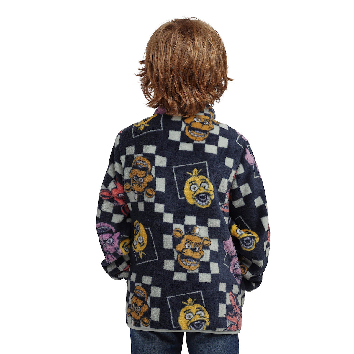 Five Nights At Freddy's Character Faces Boy's Checkered Quarter Zip Jacket