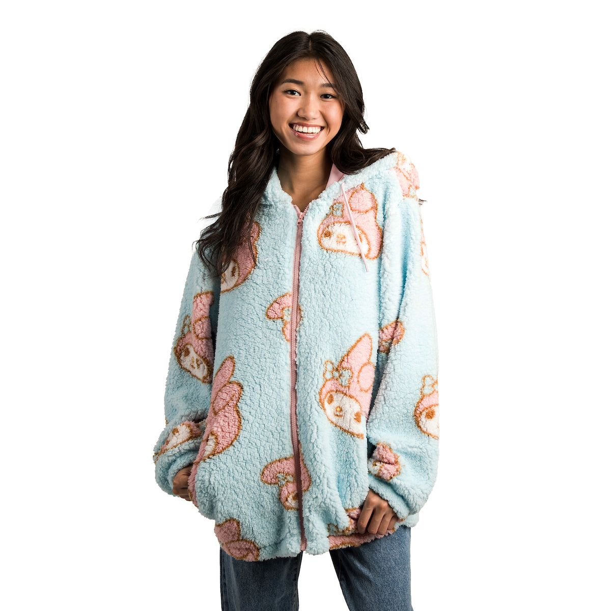 My Melody Oversized Faux Shearling Zip-Front Hoodie