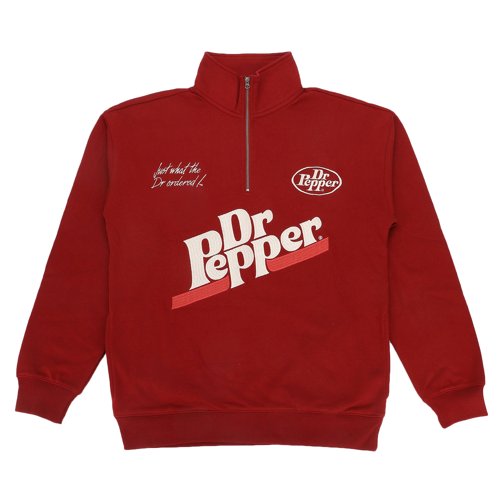 Dr Pepper Just What The Dr Ordered Men's Red Long Sleeve Quarter Zip Pullover Sweatshirt