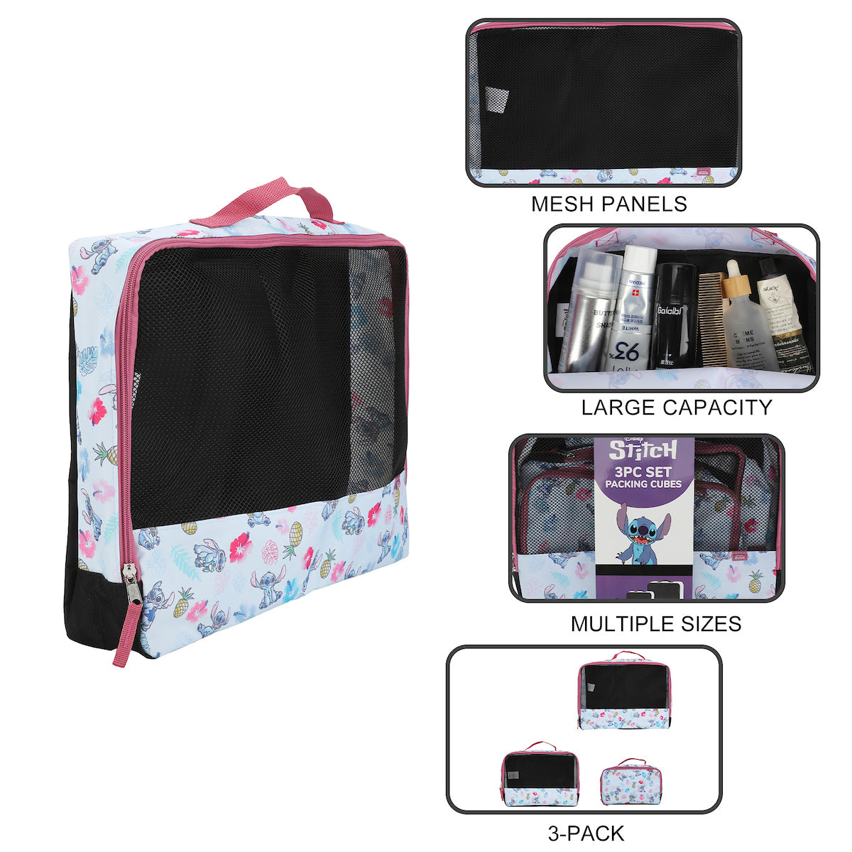 Disney Stitch Flower Pattern 3-Piece Packing Cube Set