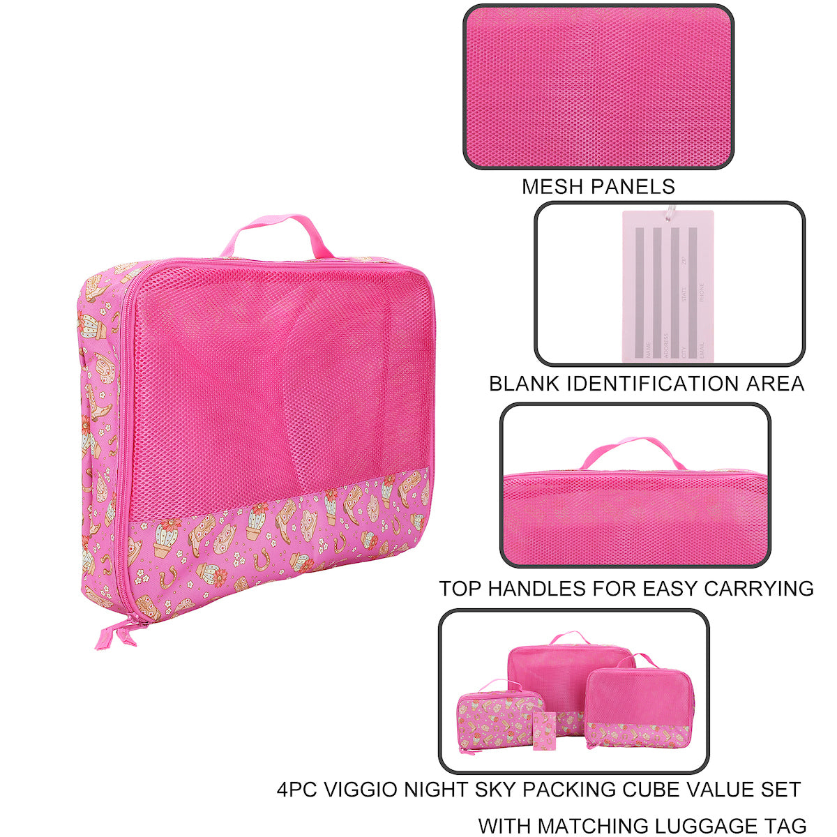 Western Print 4-Piece Packing Cube & Luggage Tag Set