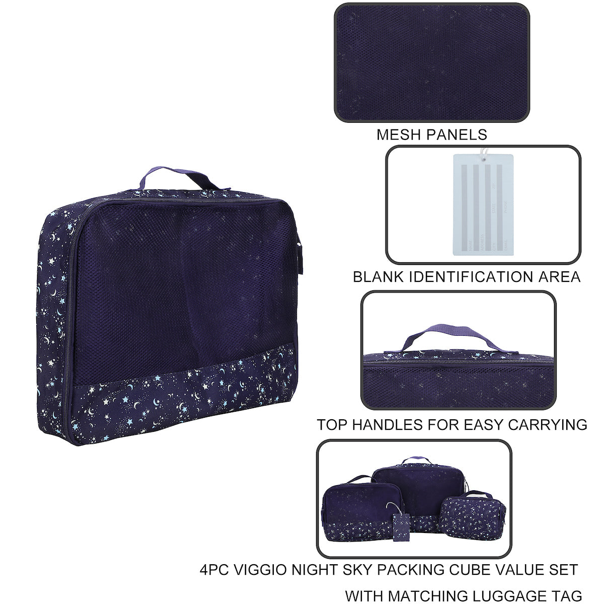 Night Sky 4-Piece Packing Cube & Luggage Tag Set