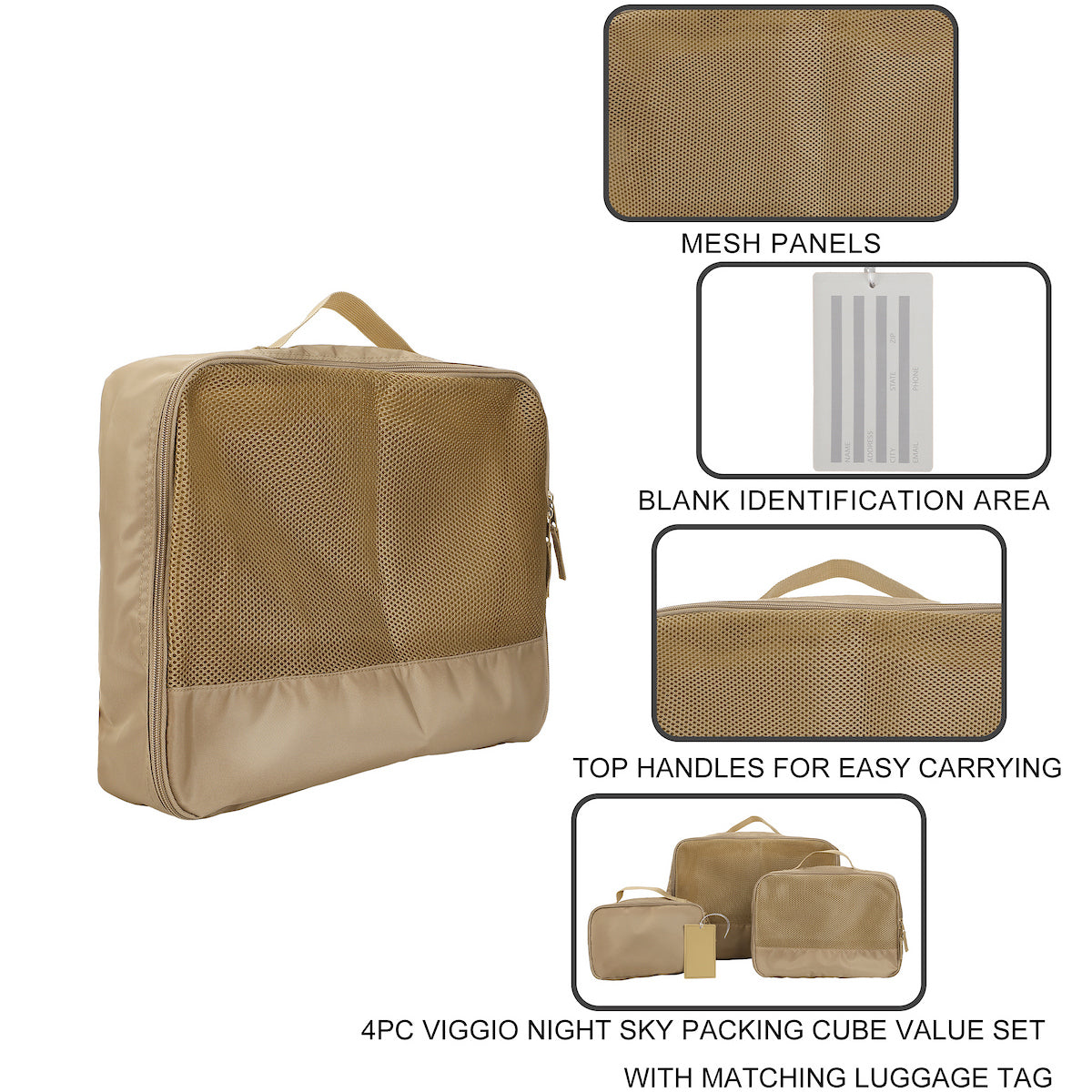 Beige 4-Piece Packing Cube & Luggage Tag Set