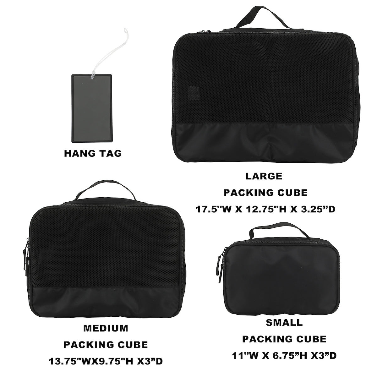 Black 4-Piece Packing Cube & Luggage Tag Set