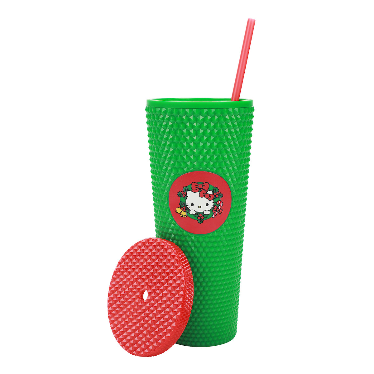 Hello Kitty Holiday Wreath 24 Oz Spiked Green Acrylic Tumbler