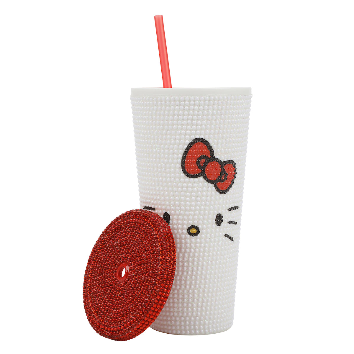 Hello Kitty Big Face 20 Oz White Rhinestone-Studded Plastic Tumbler Cup