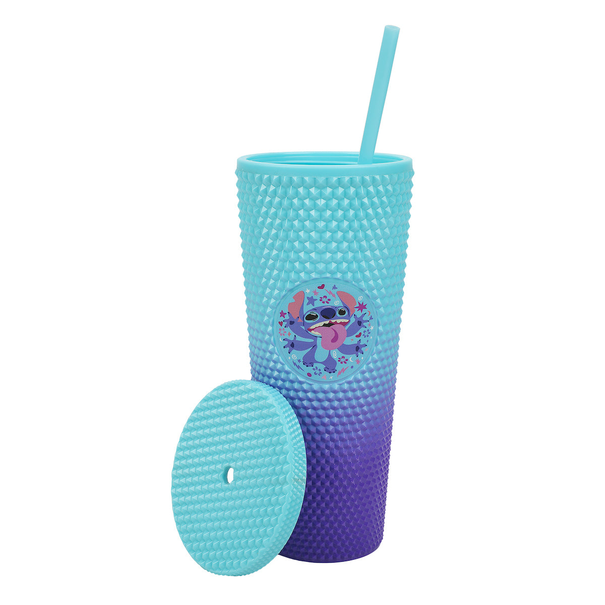 Disney Stitch Hearts & Flowers Blue Ombre 24 Oz Spiked Acrylic Tumbler