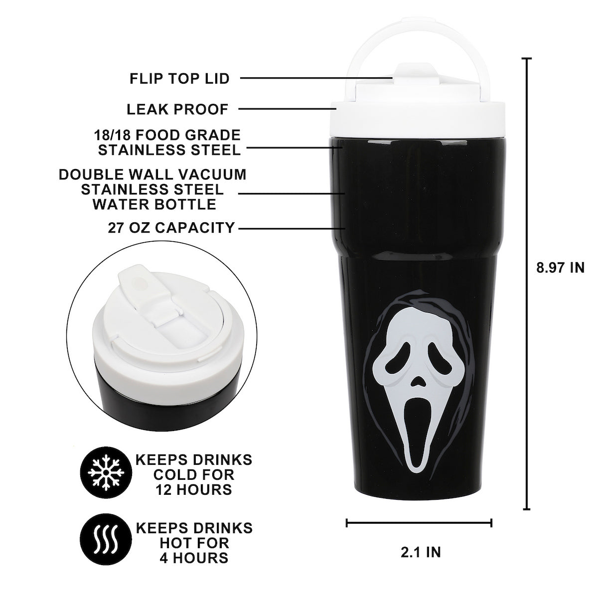 Ghostface Mask 27 Oz. Black Stainless Steel Travel Coffee Tumbler