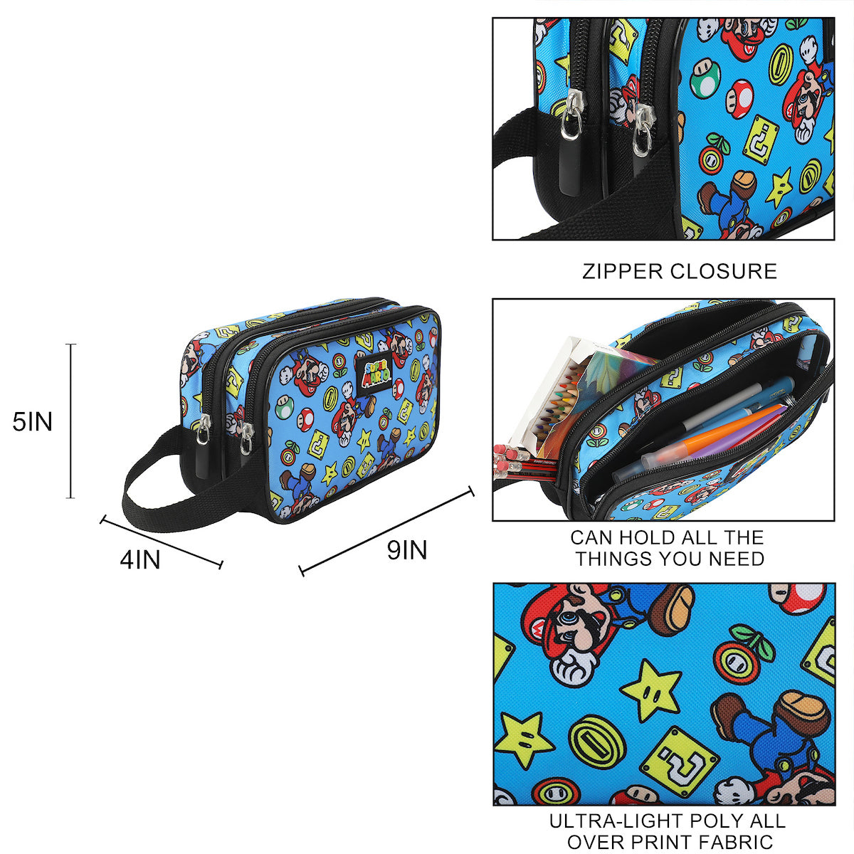 Super Mario Brothers Dual-Compartment Utility Case With Webbing Pull Handle