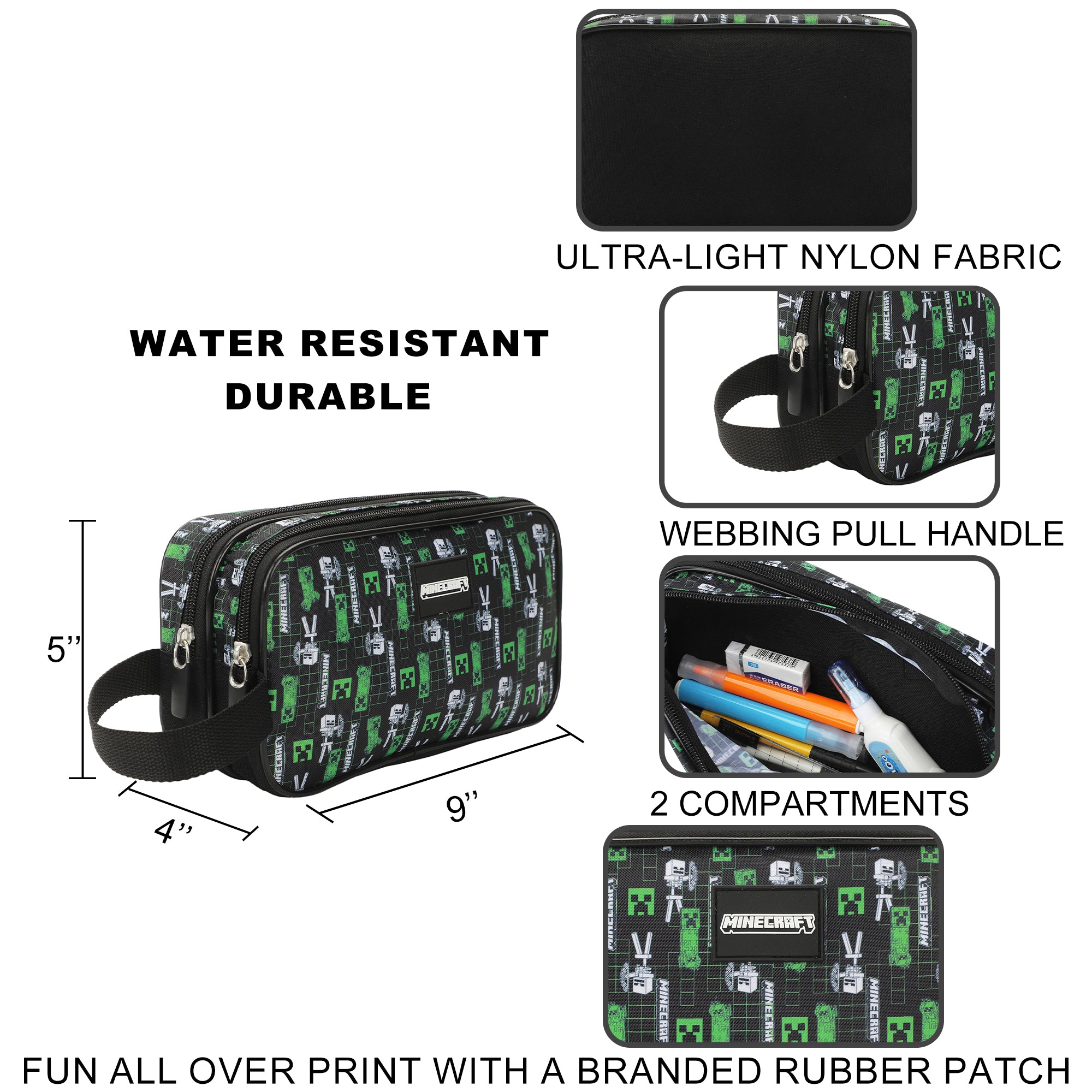 Minecraft Creepers Dual-Compartment Utility Case With Webbing Pull Handle