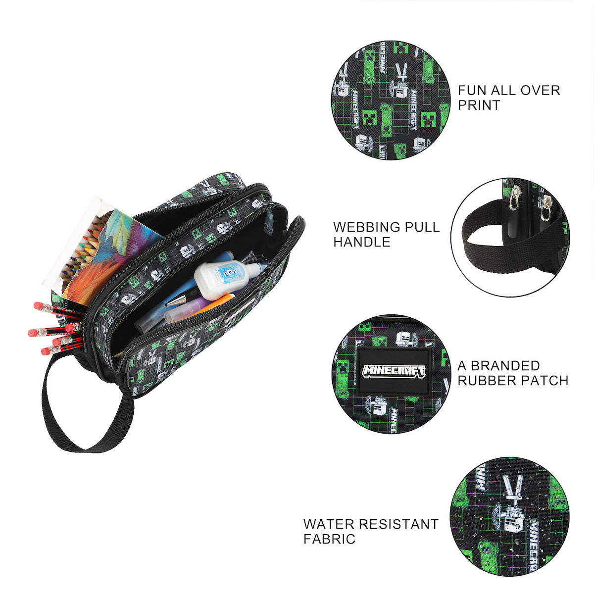 Minecraft Creepers Dual-Compartment Utility Case With Webbing Pull Handle