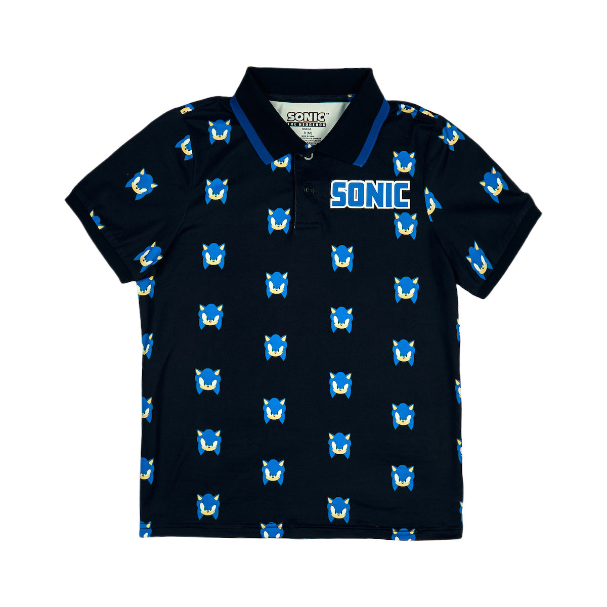 Sonic The Hedgehog Pixel Sonic Heads Short Sleeve Boy's Navy Polo Shirt