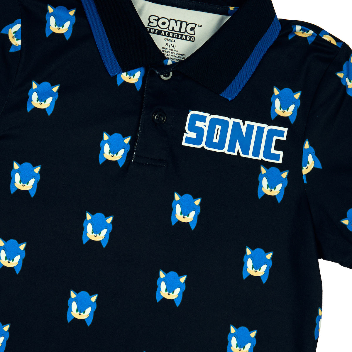 Sonic The Hedgehog Pixel Sonic Heads Short Sleeve Boy's Navy Polo Shirt