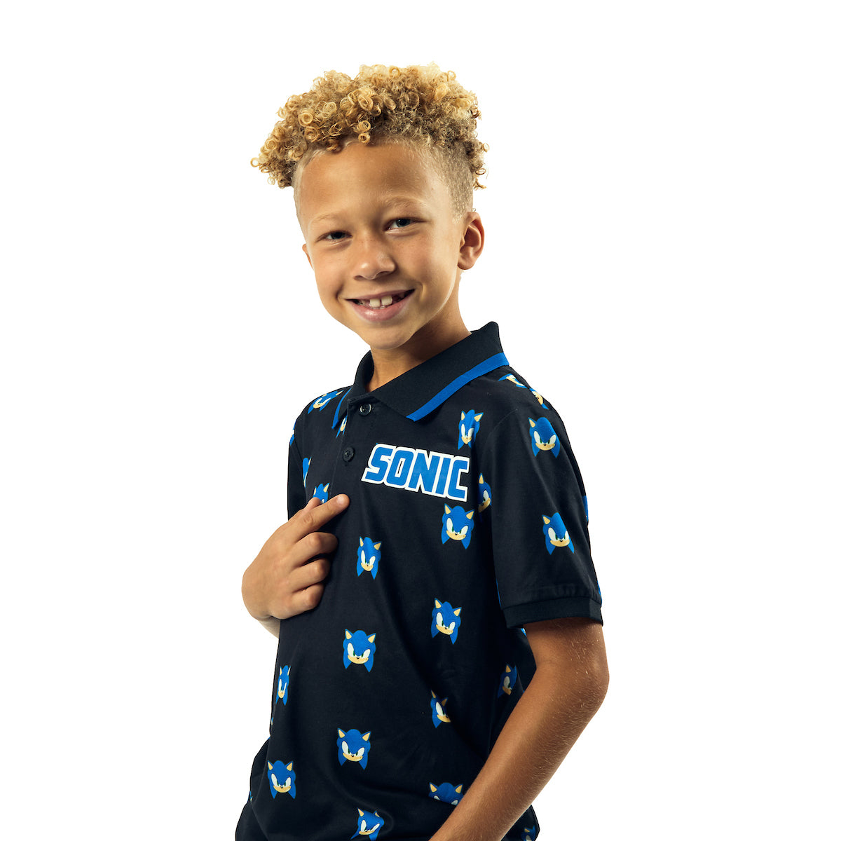 Sonic The Hedgehog Pixel Sonic Heads Short Sleeve Boy's Navy Polo Shirt
