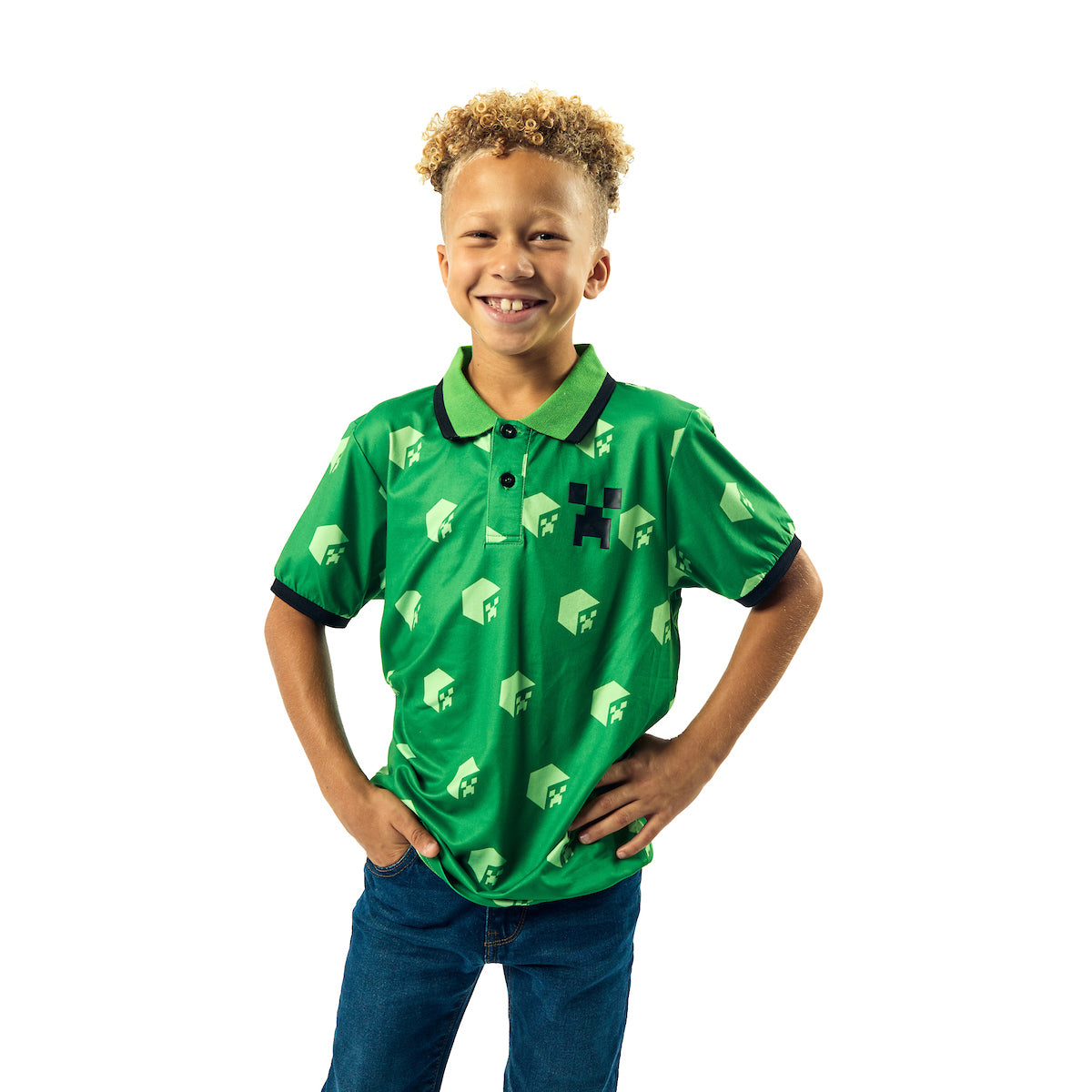 Minecraft Cubes Short Sleeve Boy's Green Polo Shirt