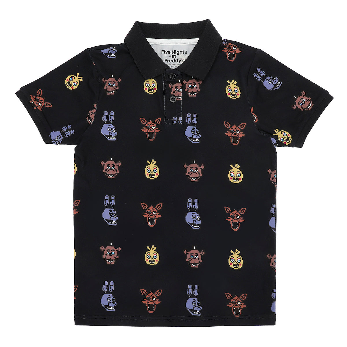 Five Nights At Freddy's Animatronic Heads All-Over Print Boy's Black Short Sleeve Polo T-shirt
