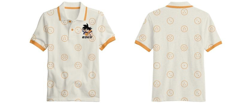 Dragon Ball Z Dragon Ball All-Over Print Boy's White Short Sleeve Polo T-shirt