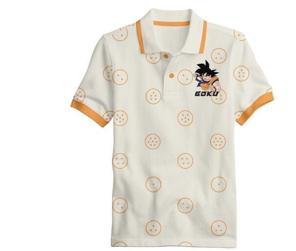 Dragon Ball Z Dragon Ball All-Over Print Boy's White Short Sleeve Polo T-shirt
