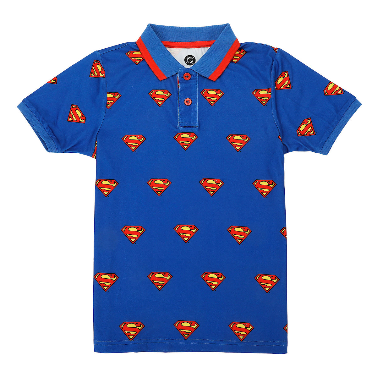 Superman Logo All-Over Print Boy's Royal Blue Short Sleeve Polo T-shirt