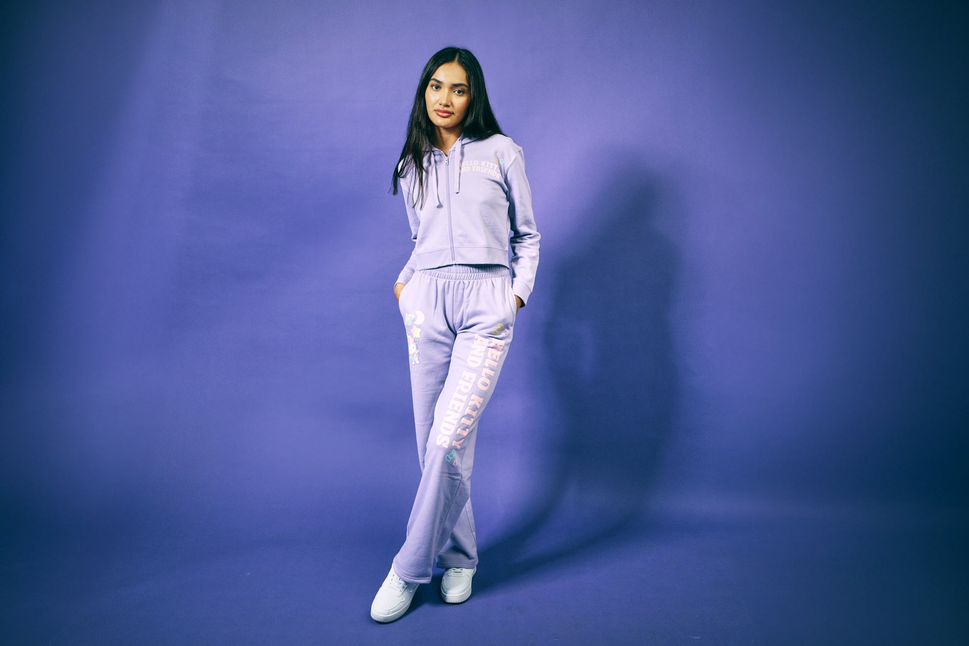 Hello Kitty & Friends Circus Character Art Women's 2-Pack Lavender Long Sleeve Crop Hoodie & Joggers Combo Set