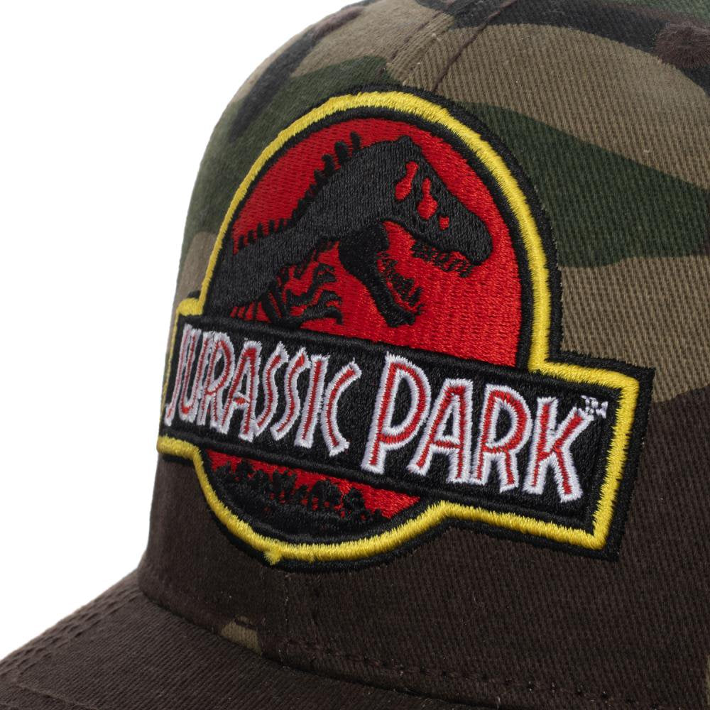Jurassic Park Camo Dinosaur Pre-Curved Embroidered Logo Snapback Hat