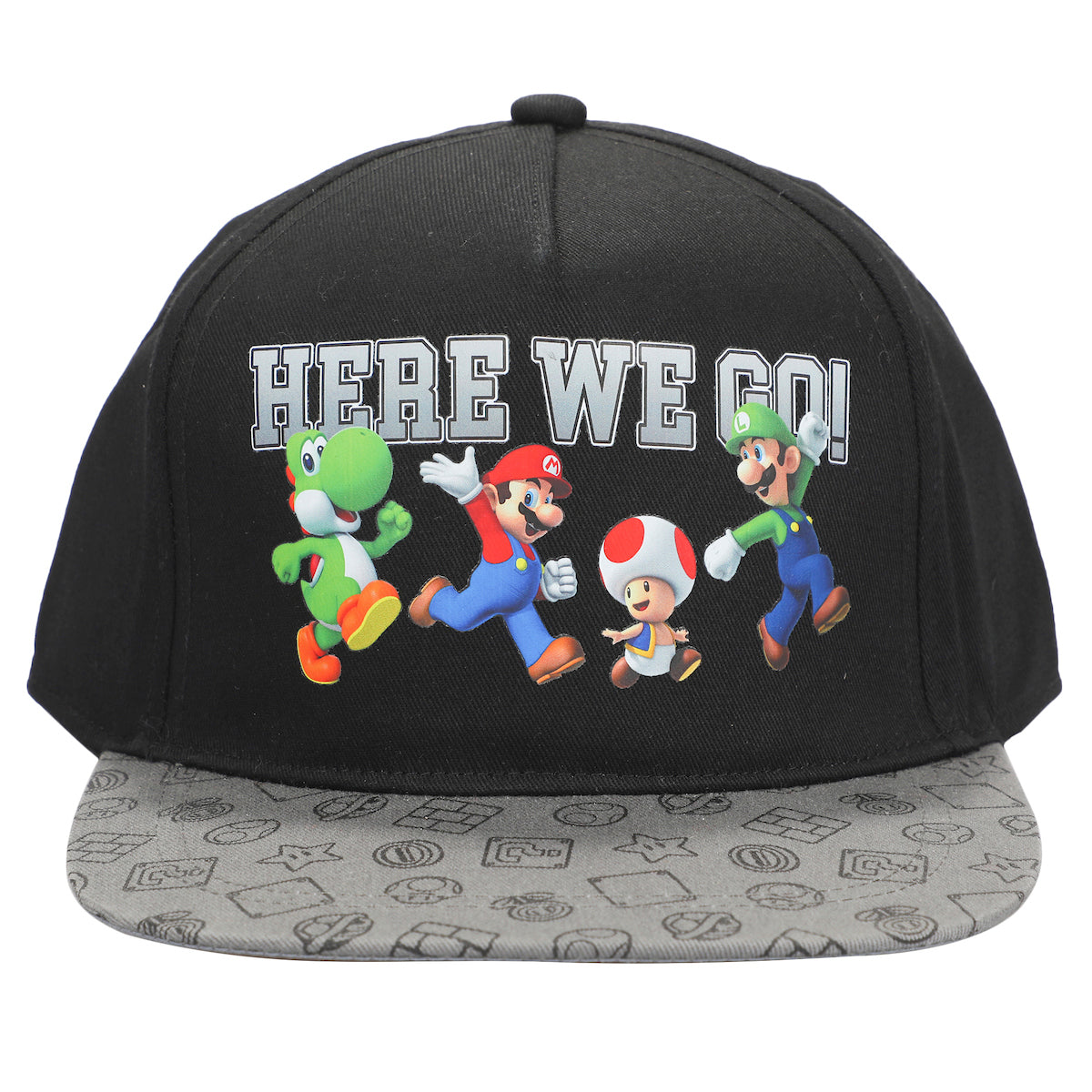 Super Mario Bros Here We Go Boy's Black Snapback Hat